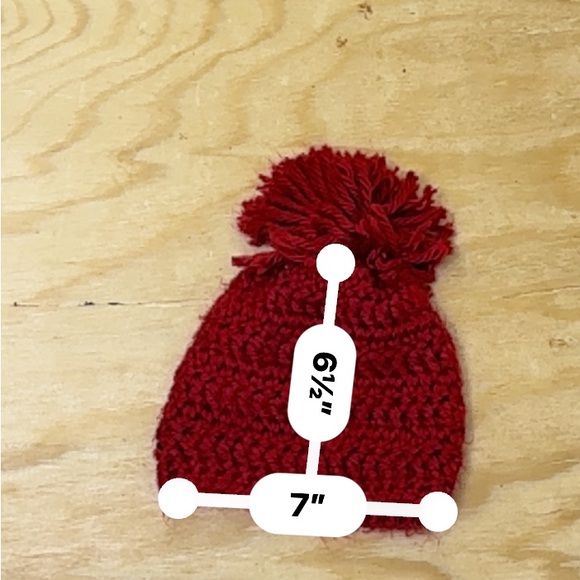 Handmade Red Crochet Pom Pom Beanie | Cozy Winter Knit Hat (1-4 years) | New - Picture 7 of 7